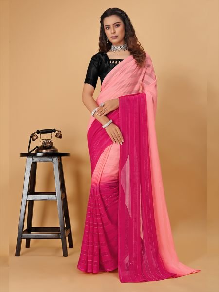 Ready To Wear Woven Chiffon Foli Print Work Two Tone Saree Sale