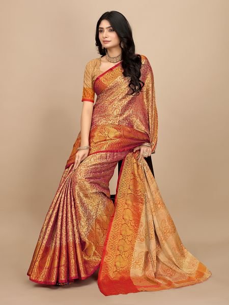 Red Pattu Silk Fabric Jacquard Woven Kanjivaram Dharmavaram Styles Pattu Sarees