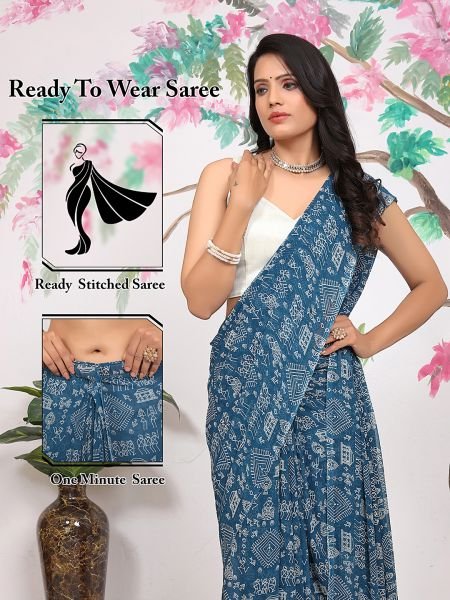 Ready To Wear FLoral Printed Georgette Rama Sraee Printed Sarees