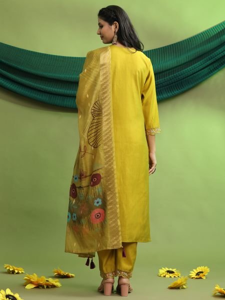 Roman Silk Embroidered Hand Work Kurta Pant Set with Dupatta – Elegant Women’s Ethnic Wear Kurta Sets