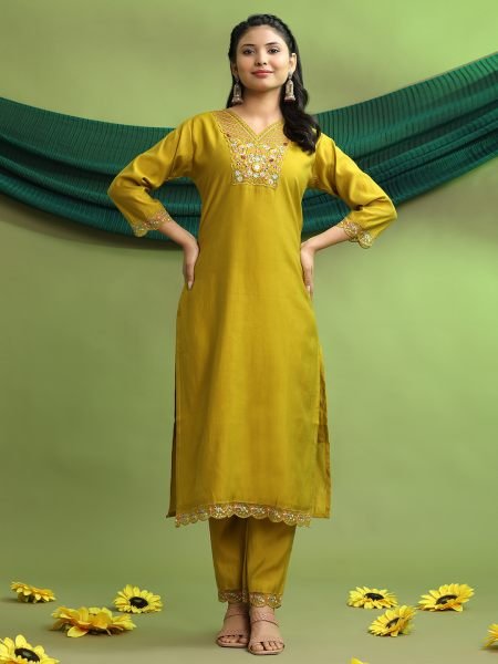 Roman Silk Embroidered Hand Work Kurta Pant Set with Dupatta – Elegant Women’s Ethnic Wear Kurta Sets