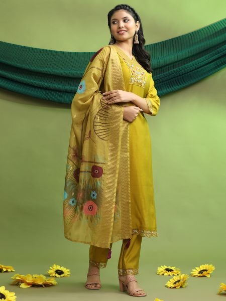 Roman Silk Embroidered Hand Work Kurta Pant Set with Dupatta – Elegant Women’s Ethnic Wear Kurta Sets