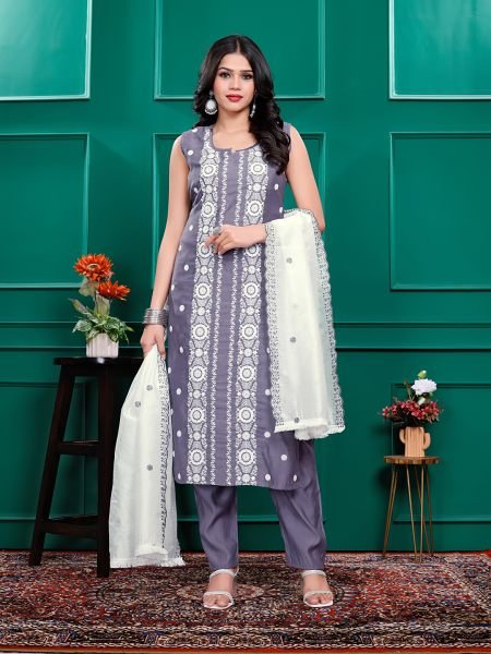 Roman Silk Embroidered Kurta Pant Set with Georgette Dupatta   Stitched Party   Festive Wear Set for Women Daily Deals