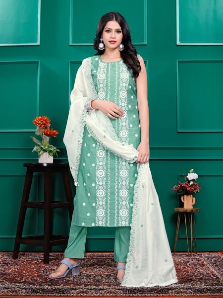 Roman Silk Embroidered Kurta Pant Set with Georgette Dupatta   Stitched Party   Festive Wear Set for Women Kurta Sets