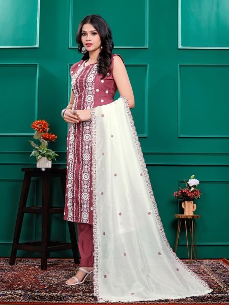 Roman Silk Embroidered Kurta Pant Set with Georgette Dupatta   Stitched Party   Festive Wear Set for Women Kurta Sets