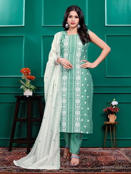 Roman Silk Embroidered Kurta Pant Set with Georgette Dupatta   Stitched Party   Festive Wear Set for Women Kurta Sets