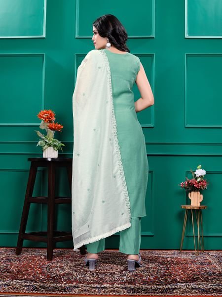 Roman Silk Embroidered Kurta Pant Set with Georgette Dupatta   Stitched Party   Festive Wear Set for Women Kurta Sets