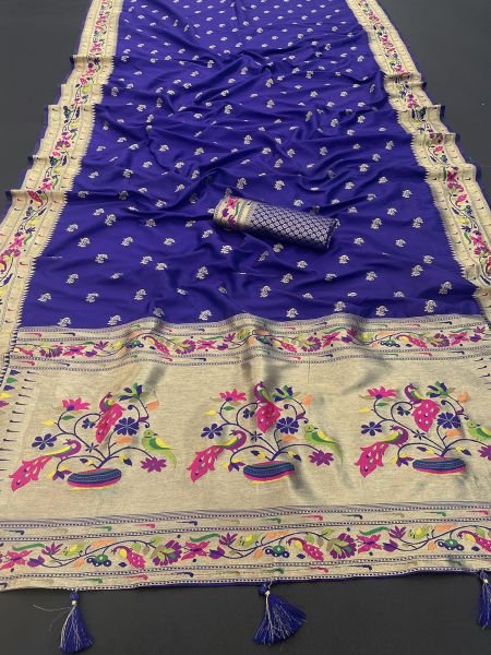 Royal Blue Woven Pure Silk Heavy Rich Pallu Paithani Saree Sale