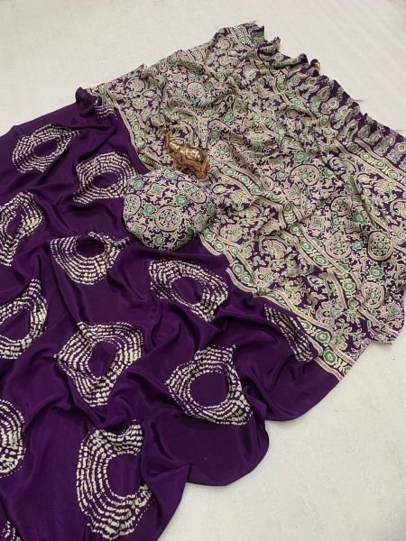 Satin Silk Saree with Ajrakh Inspired Print   Circular Pallu Design Saree