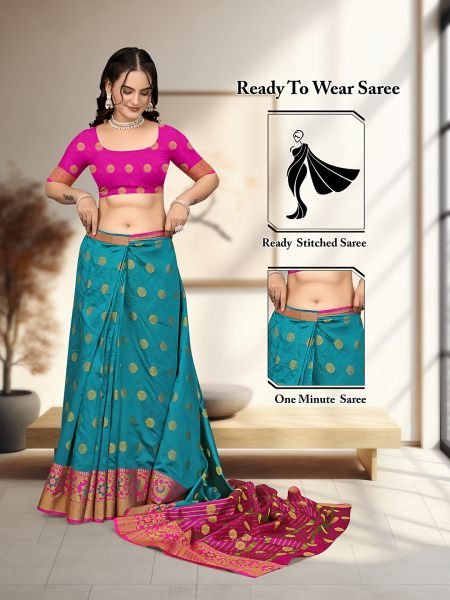 Sky Ready To Wear Cotton Silk Woven Zari Jacquard Banarasi Traditional Saree Sale