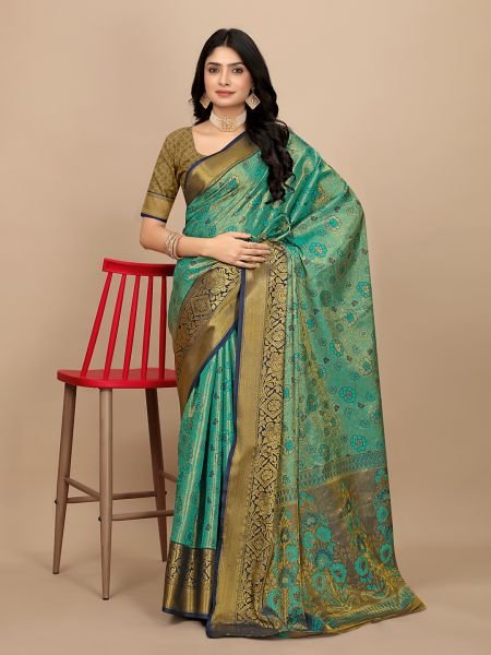 Sky Pure Silk Fabric Woven Jacquard     Dharmavaram Pattu Tradition Sale