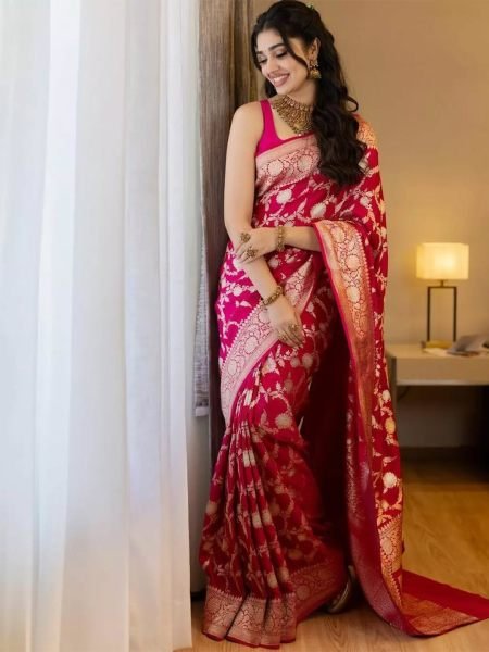 Soft Banarasi Silk Jacquard Zari Woven Pink Saree Saree