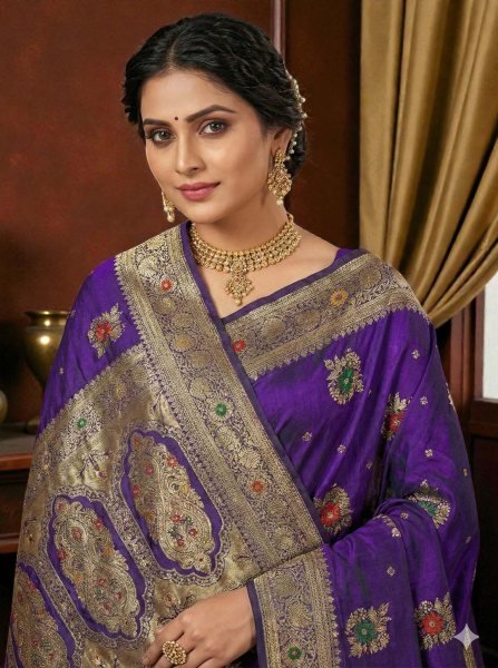 Traditional Dola Silk Saree with Woven Paisley Pallu and Hand Strung Bead Tassels Silk Sarees