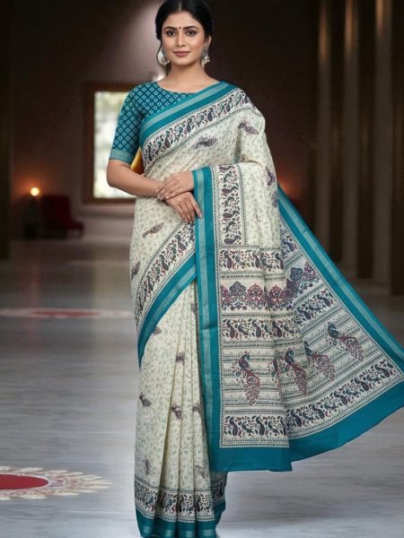 Vibrant All Over Digital Print Pure Cotton Saree  Daily Deals