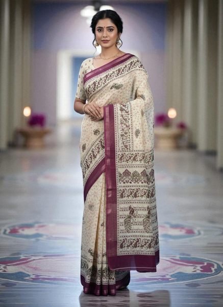 Vibrant All Over Digital Print Pure Cotton Saree  Daily Deals