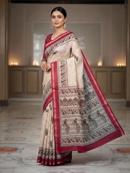 Vibrant All Over Digital Print Pure Cotton Saree  Daily Deals