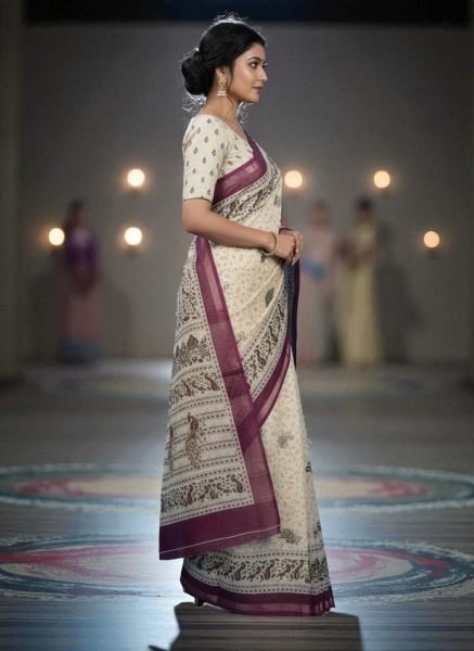 Vibrant All Over Digital Print Pure Cotton Saree  Printed Sarees
