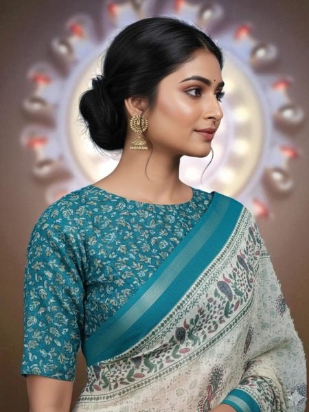 Vibrant All Over Digital Print Pure Cotton Saree  Printed Sarees