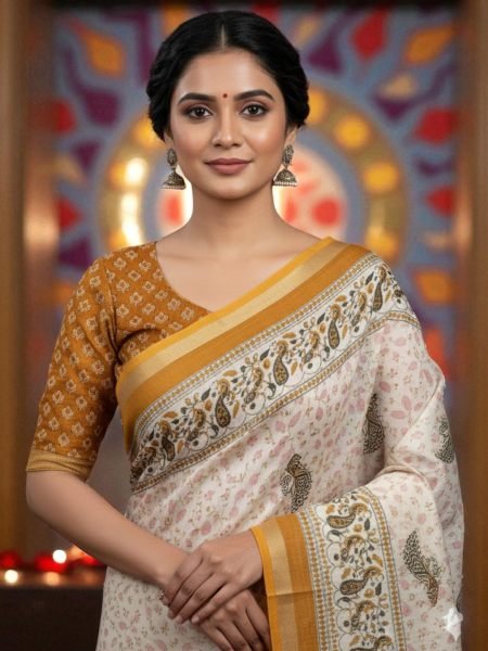 Vibrant All Over Digital Print Pure Cotton Saree  Printed Sarees