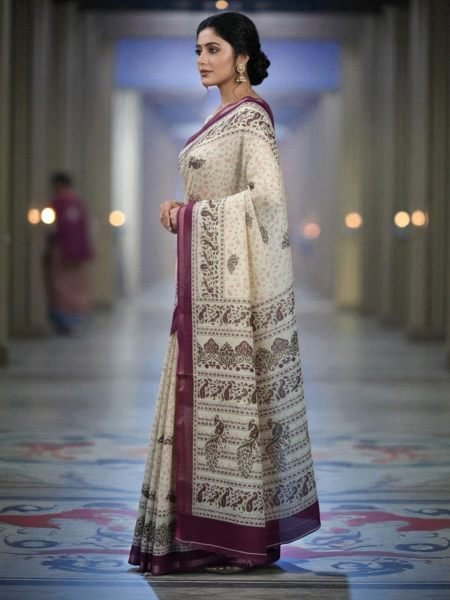 Vibrant All Over Digital Print Pure Cotton Saree  Printed Sarees