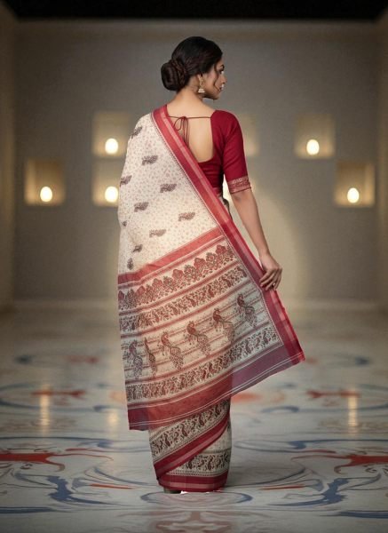 Vibrant All Over Digital Print Pure Cotton Saree  Printed Sarees