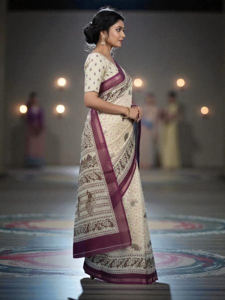 Vibrant All Over Digital Print Pure Cotton Saree  Printed Sarees