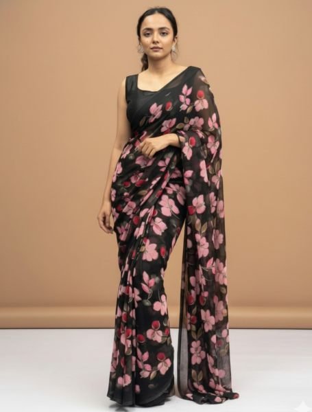 Vibrant Floral Print Georgette Ready to Wear Saree Saree