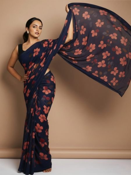 Vibrant Floral Print Georgette Ready to Wear Saree Daily Deals