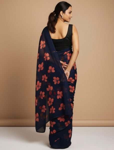 Vibrant Floral Print Georgette Ready to Wear Saree Ready To Wear Sarees