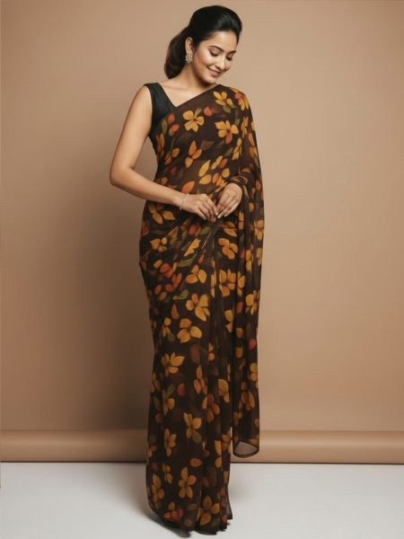 Vibrant Floral Print Georgette Ready to Wear Saree Ready To Wear Sarees
