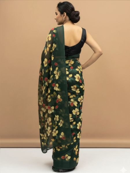 Vibrant Floral Print Georgette Ready to Wear Saree Ready To Wear Sarees