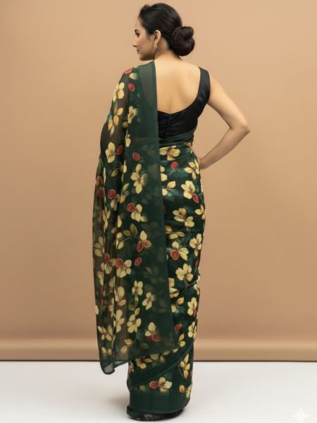 Vibrant Floral Print Georgette Ready to Wear Saree Ready To Wear Sarees