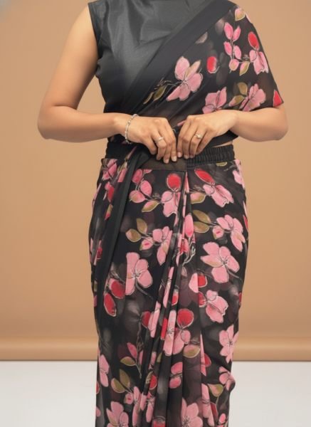 Vibrant Floral Print Georgette Ready to Wear Saree Ready To Wear Sarees