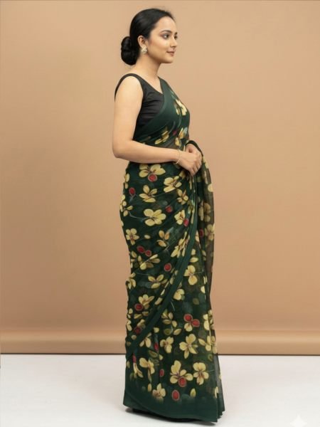 Vibrant Floral Print Georgette Ready to Wear Saree Ready To Wear Sarees