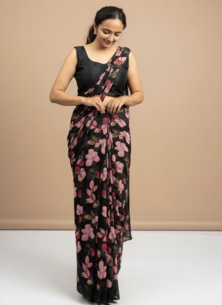 Vibrant Floral Print Georgette Ready to Wear Saree Ready To Wear Sarees