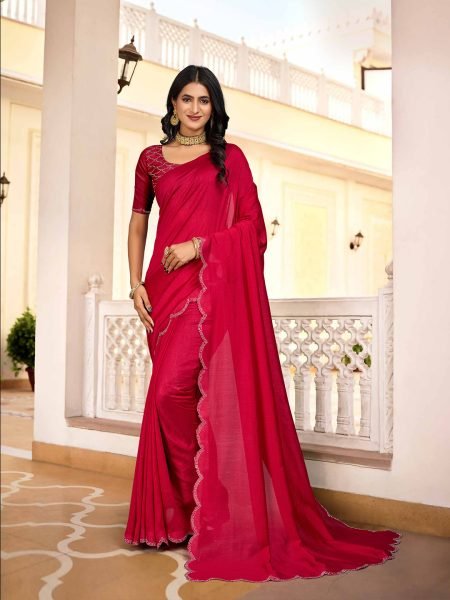 Vichitra Silk Diamond Swarkoshi Work Rani Saree Sale