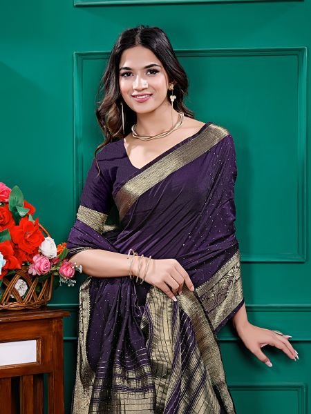 Banarasi Silk Zari Swarovski  Work Saree Sale
