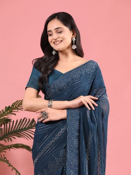 Rama Georgette Swarovski Diamond Work Saree Sale