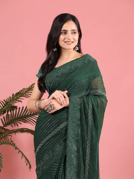 Green Georgette Swarovski Diamond Work Saree Saree