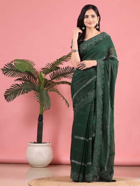 Green Georgette Swarovski Diamond Work Saree Designer Sarees