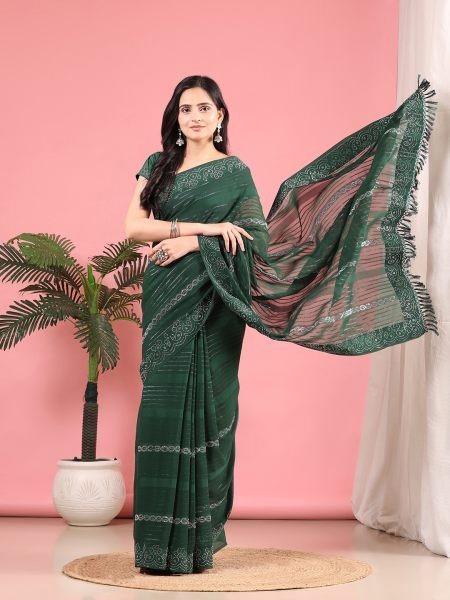 Green Georgette Swarovski Diamond Work Saree Designer Sarees