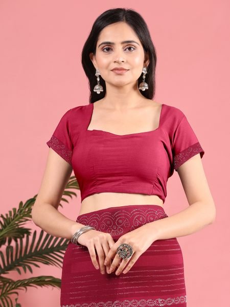 Wine Georgette Swarovski Diamond Work Saree Designer Sarees