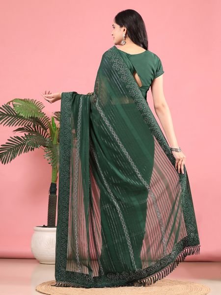 Green Georgette Swarovski Diamond Work Saree Designer Sarees