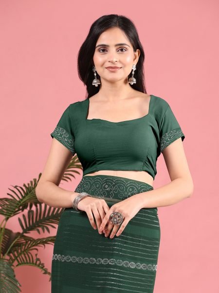Green Georgette Swarovski Diamond Work Saree Designer Sarees