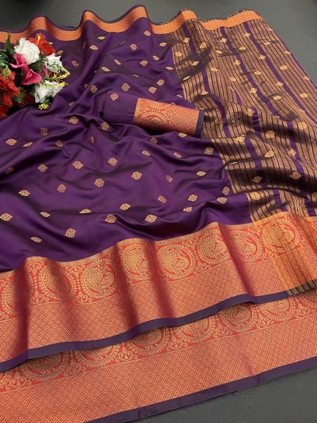 Wine Soft Silk Banarasi Saree with Gold Zari Jacquard Detailing Sale