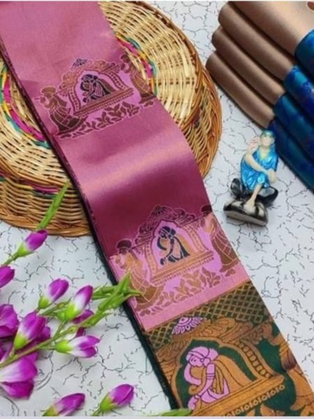 Woman s Pattu Silk Kanjivaram Style Woven Saree with Unstitched Blouse Daily Deals
