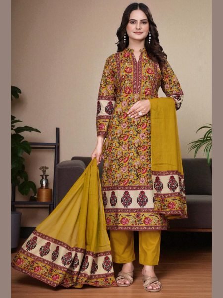 Women s Cotton Floral Printed Kurta Set with Dupatta Kurta Sets