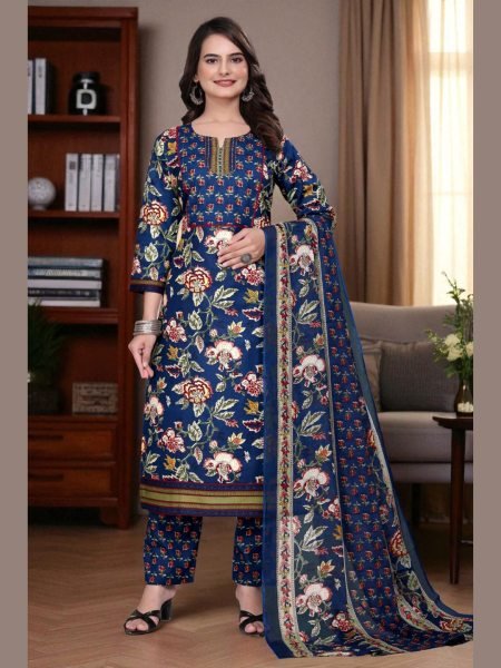 Women s Cotton Floral Printed Kurta Set with Dupatta Kurta Sets