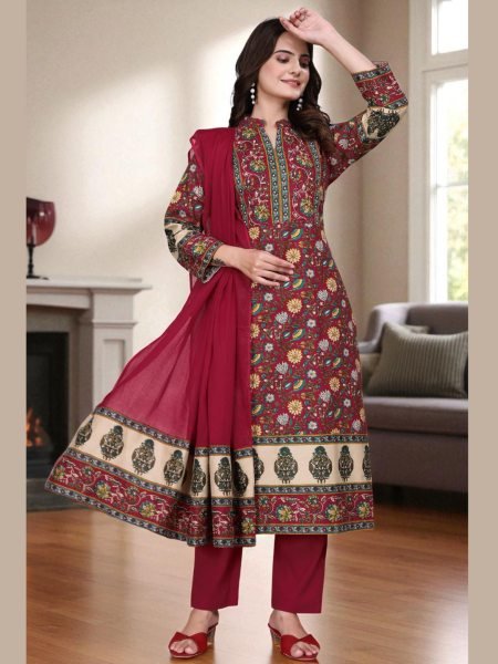 Women s Cotton Floral Printed Kurta Set with Dupatta Kurta Sets
