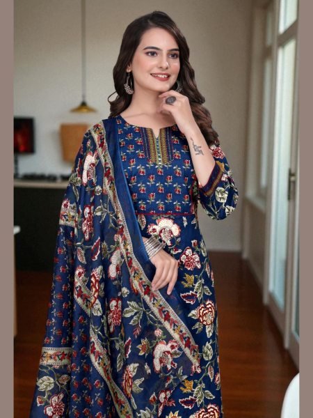 Women s Cotton Floral Printed Kurta Set with Dupatta Kurta Sets
